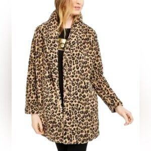 Calvin Klein Leopard Open Front Fleece Cardigan Sweater Coat